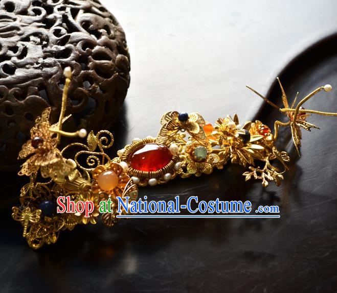 Chinese Ancient Princess Agate Hair Claw Hairpins Traditional Handmade Hanfu Hair Accessories for Women