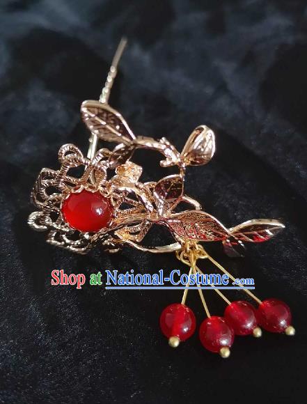 Chinese Ancient Princess Golden Leaf Hairpins Traditional Handmade Hanfu Hair Accessories for Women