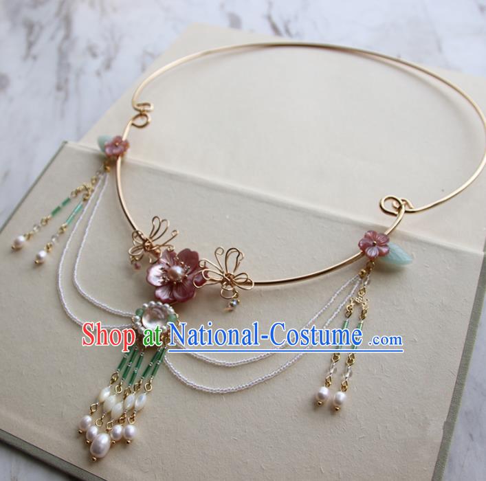 Chinese Ancient Court Pearls Tassel Shell Necklace Traditional Princess Hanfu Wedding Accessories for Women