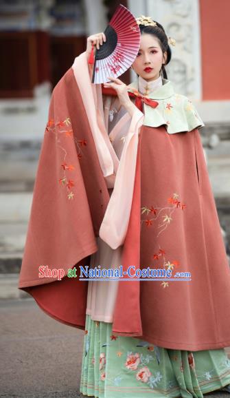 Traditional Chinese Ming Dynasty Embroidered Cloak Ancient Young Lady Replica Costumes for Women