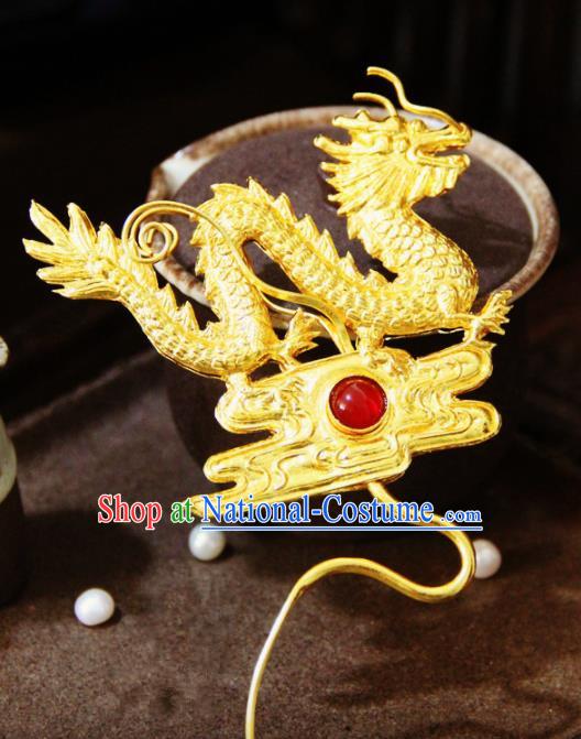 Ancient Chinese Ming Dynasty Golden Dragon Hairpins Traditional Hanfu Court Hair Accessories for Women