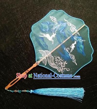 Chinese Ancient Court Embroidered Green Palace Fans Traditional Hanfu Wedding Silk Fan for Women