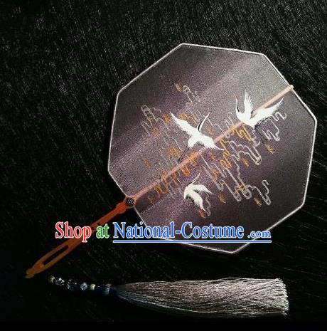 Chinese Ancient Court Painting Crane Palace Fans Traditional Hanfu Wedding Silk Fan for Women