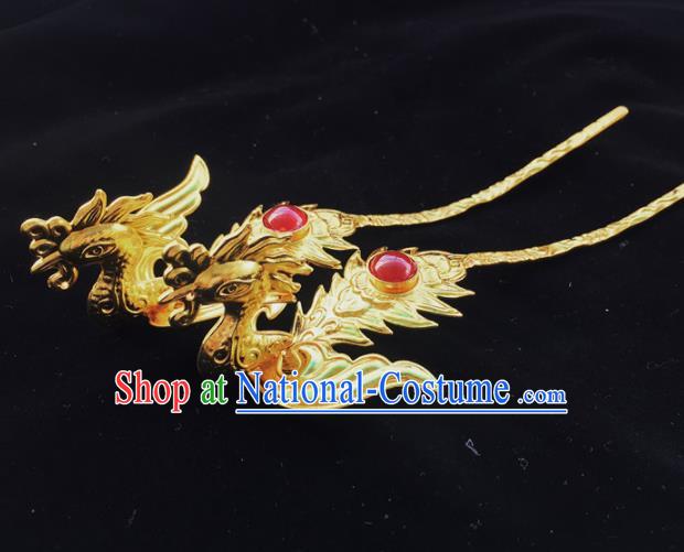 Chinese Ancient Princess Golden Phoenix Hairpins Traditional Handmade Hanfu Hair Accessories for Women