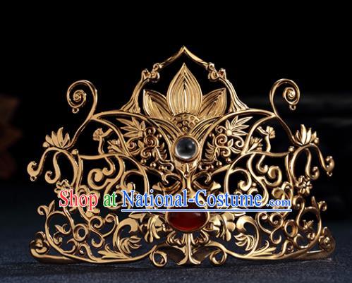 Chinese Ancient Princess Lotus Hair Crown Golden Hairpins Traditional Handmade Hanfu Hair Accessories for Women