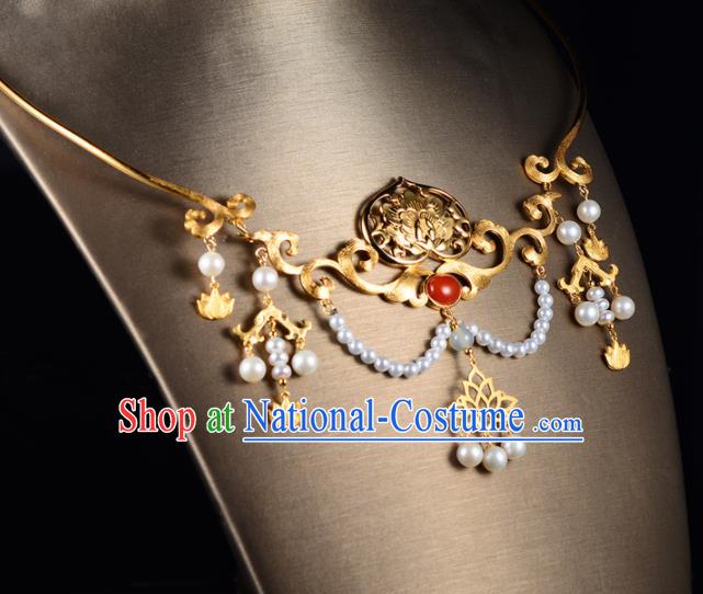 Chinese Ancient Court Wedding Golden Necklace Traditional Princess Hanfu Necklet Accessories for Women