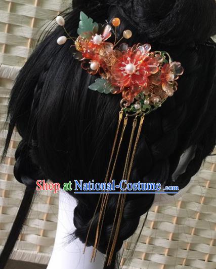 Chinese Ancient Princess Red Peony Tassel Hair Claw Hairpins Traditional Handmade Hanfu Hair Accessories for Women