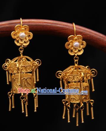 Chinese Ancient Court Golden Palace Earrings Traditional Princess Hanfu Wedding Ear Accessories for Women