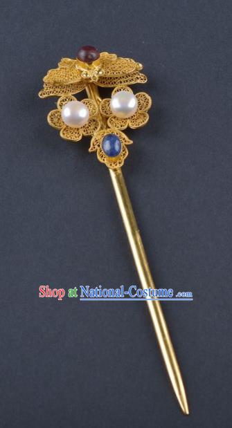 Chinese Ancient Ming Dynasty Empress Golden Butterfly Hairpins Traditional Hanfu Court Hair Accessories for Women