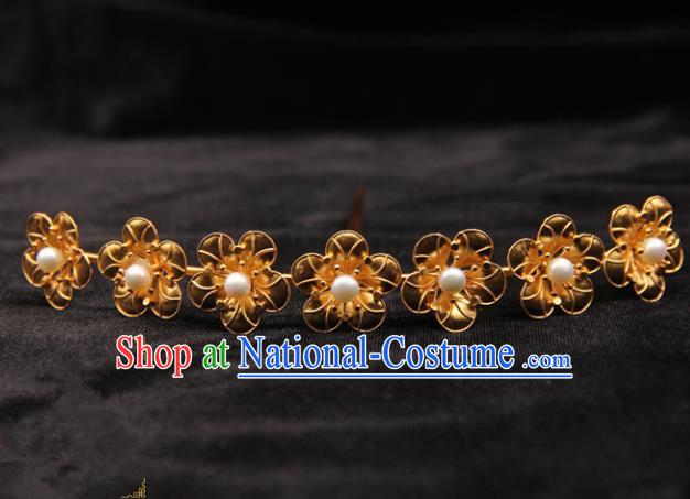 Chinese Ancient Ming Dynasty Empress Golden Flowers Hairpins Traditional Hanfu Court Hair Accessories for Women