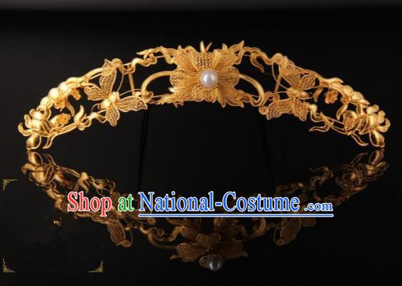 Chinese Ancient Ming Dynasty Empress Golden Butterfly Hairpins Traditional Hanfu Court Hair Accessories for Women