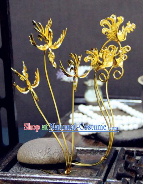 Ancient Chinese Jin Dynasty Princess Golden Birds Hairpins Traditional Hanfu Court Hair Accessories for Women