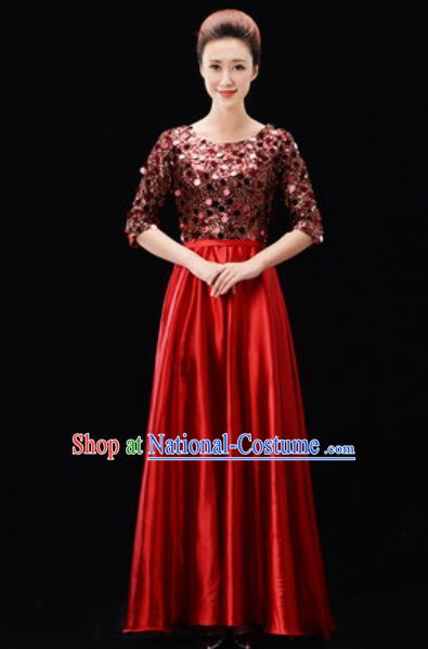 Customized Professional Chorus Costumes Modern Dance Stage Performance Red Dress for Women