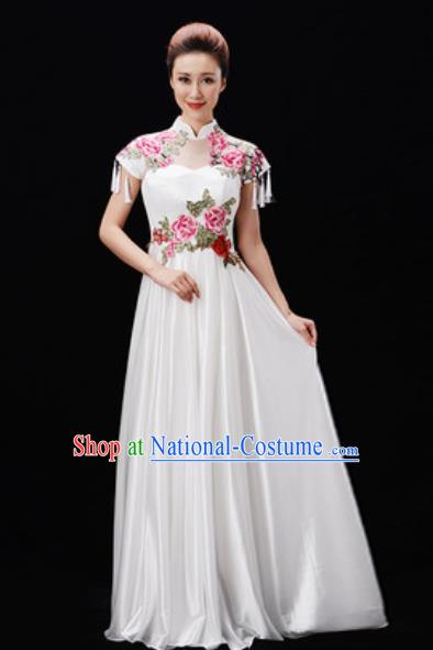 Customized Chinese Chorus Costumes Professional Modern Dance Stage Performance White Dress for Women