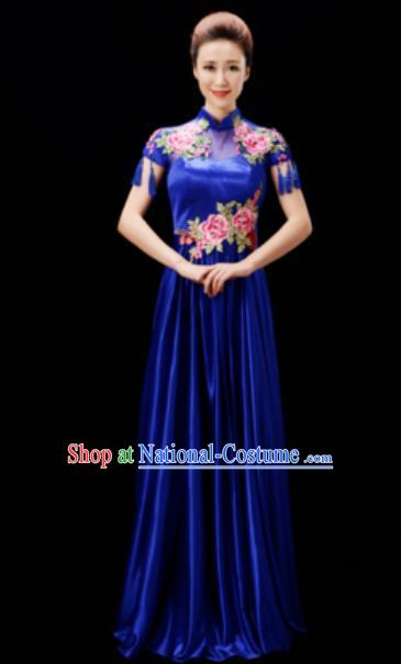 Customized Chinese Chorus Costumes Professional Modern Dance Stage Performance Royalblue Dress for Women