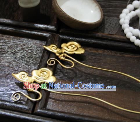 Chinese Ancient Princess Golden Cloud Hairpins Traditional Handmade Hanfu Hair Accessories for Women