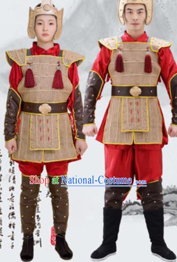 Traditional Chinese Ancient Drama Costumes Chinese Qin Dynasty Warrior Helmet and Armour for Men