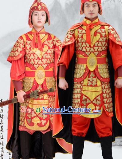 Traditional Chinese Ancient Drama Costumes Chinese Ming Dynasty Warrior Red Helmet and Armour for Men