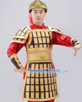 Traditional Chinese Ancient Drama Soldier Costumes Chinese Tang Dynasty Warrior Helmet and Armour for Men