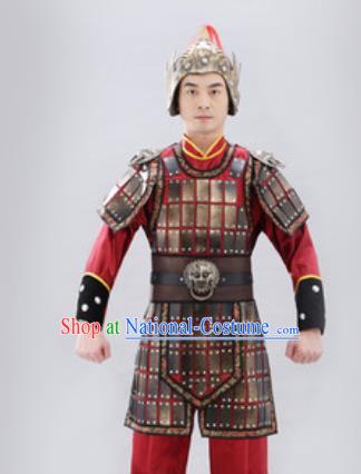 Traditional Chinese Ancient Drama Soldier Costumes Chinese Three Kingdoms Period Warrior Helmet and Armour for Men