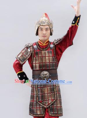 Traditional Chinese Ancient Drama Soldier Costumes Chinese Three Kingdoms Period Warrior Helmet and Armour for Men