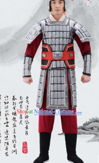 Traditional Chinese Ancient Drama General Costumes Chinese Three Kingdoms Period Warrior Helmet and Armour for Men