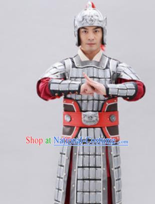 Traditional Chinese Ancient Drama General Costumes Chinese Three Kingdoms Period Warrior Helmet and Armour for Men