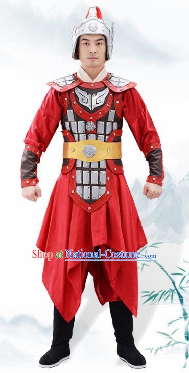 Traditional Chinese Han Dynasty Warrior Helmet and Armour Ancient Drama General Costumes for Men