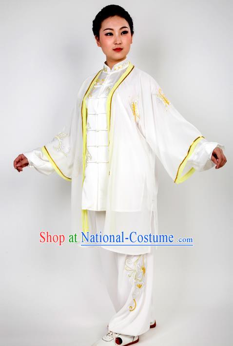 Chinese Traditional Martial Arts Embroidered Yellow Butterfly Costume Best Kung Fu Competition Tai Chi Training Clothing for Women