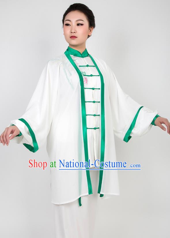 Chinese Traditional Martial Arts Embroidered Flowers Costume Best Kung Fu Competition Tai Chi Training Clothing for Women