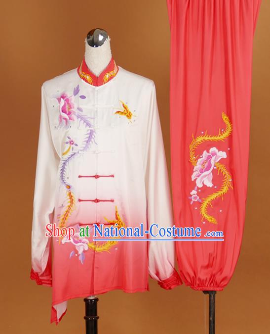 Chinese Traditional Best Martial Arts Embroidered Phoenix Peony Costume Kung Fu Competition Tai Chi Clothing for Women