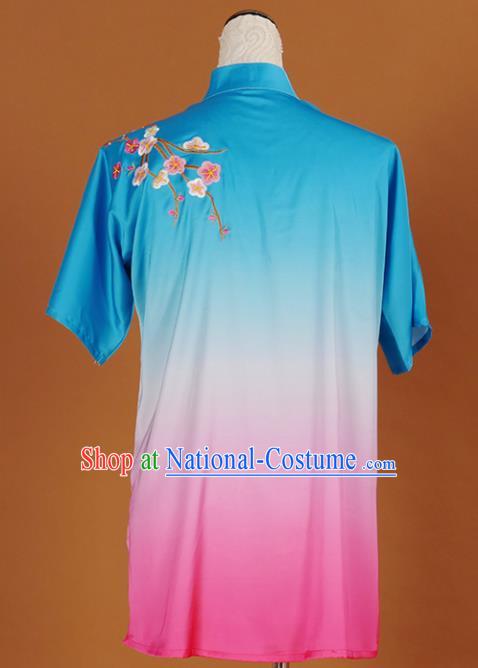 Chinese Traditional Best Martial Arts Embroidered Plum Blue Costume Kung Fu Competition Tai Chi Clothing for Women