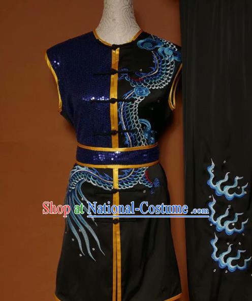 Best Martial Arts Competition Embroidered Dragon Black Costume Chinese Traditional Kung Fu Tai Chi Training Clothing for Men