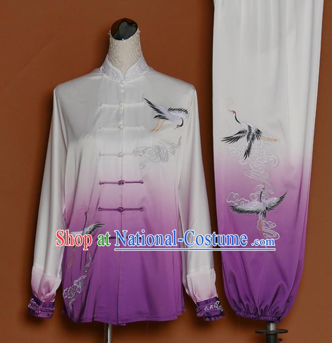 Chinese Traditional Best Martial Arts Embroidered Cranes Purple Costume Kung Fu Competition Tai Chi Clothing for Women