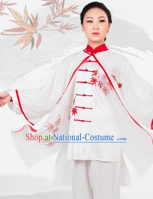 Chinese Traditional Martial Arts Embroidered White Costume Best Kung Fu Competition Tai Chi Training Clothing for Women