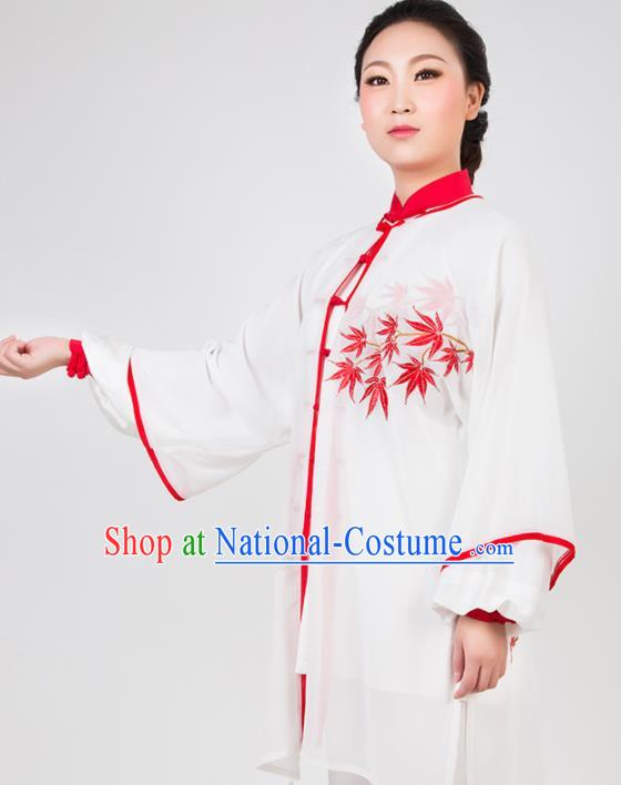 Chinese Traditional Martial Arts Embroidered White Costume Best Kung Fu Competition Tai Chi Training Clothing for Women