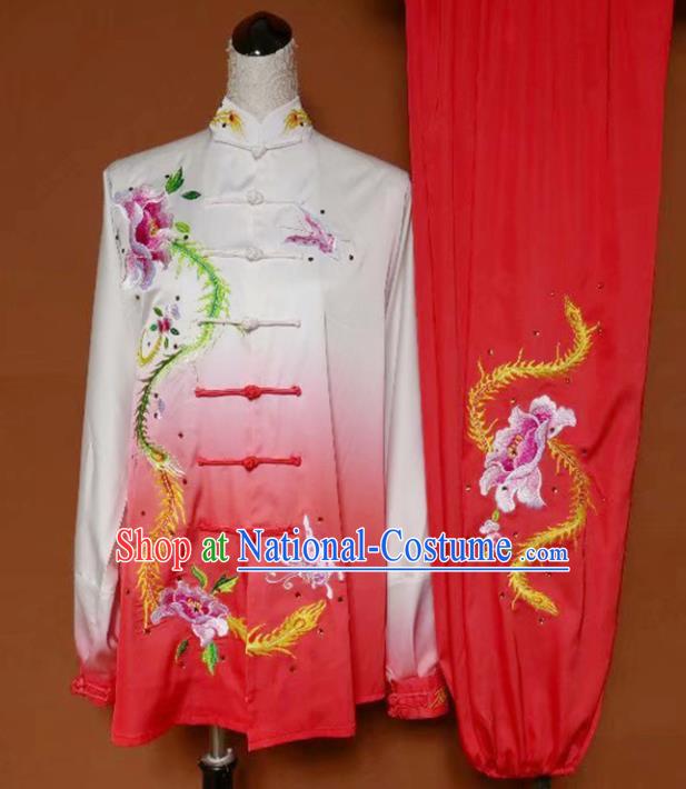 Chinese Professional Martial Arts Embroidered Butterfly Peony Costume Traditional Kung Fu Competition Tai Chi Clothing for Women