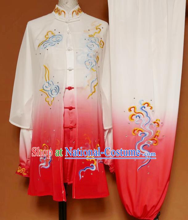 Chinese Professional Martial Arts Embroidered Cloud Peony Costume Traditional Kung Fu Competition Tai Chi Clothing for Women