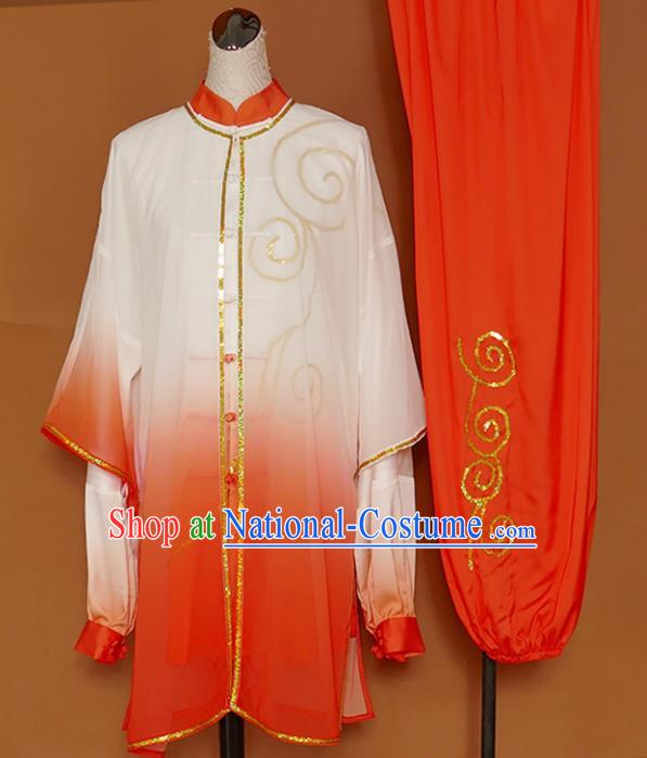 Chinese Professional Martial Arts Embroidered Orange Costume Traditional Kung Fu Competition Tai Chi Clothing for Women