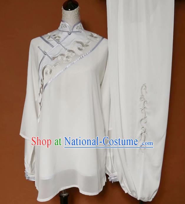 Chinese Professional Martial Arts Embroidered White Costume Traditional Kung Fu Competition Tai Chi Clothing for Women