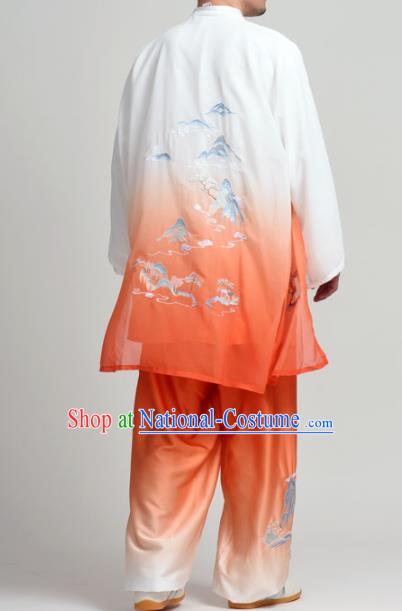 Chinese Professional Martial Arts Embroidered Landscape Orange Costume Traditional Kung Fu Competition Tai Chi Clothing for Women