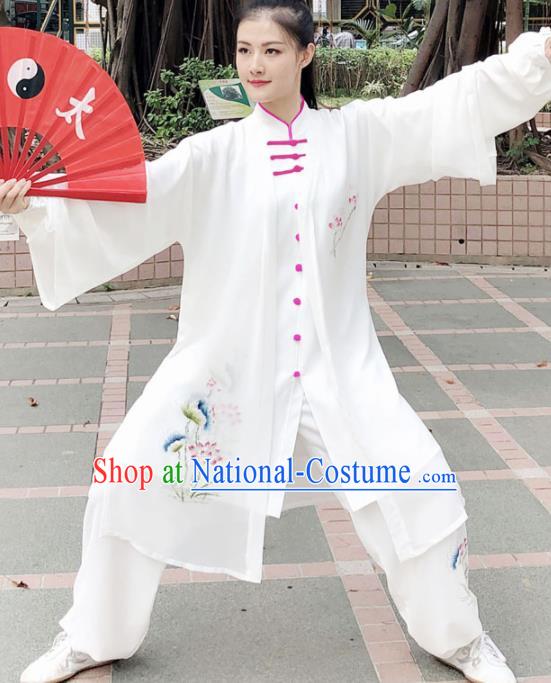 Professional Chinese Martial Arts Painting Lotus Costume Traditional Kung Fu Competition Tai Chi Clothing for Women