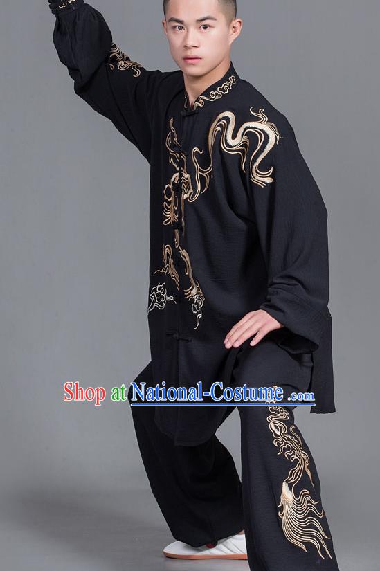 Chinese Martial Arts Competition Black Uniforms Traditional Kung Fu Tai Chi Training Costume for Men