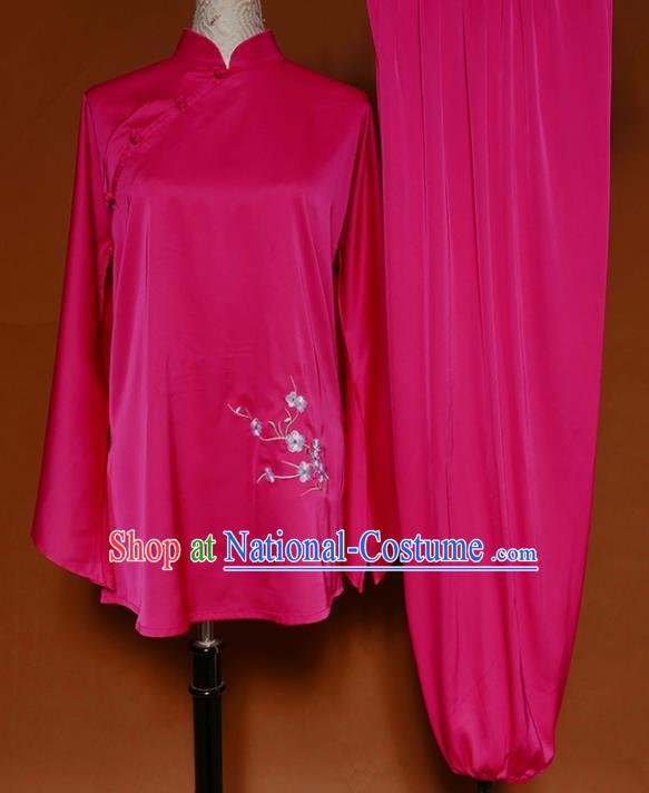 Chinese Traditional Best Martial Arts Embroidered Plum Rosy Costume Kung Fu Competition Tai Chi Clothing for Women