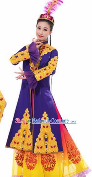 Traditional Chinese Uyghur Nationality Ethnic Costume Uigurian Minority Dance Purple Dress for Women