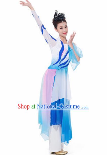 Chinese Spring Festival Gala Fan Dance Blue Dress Traditional Classical Dance Costume for Women