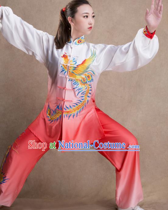 Chinese Traditional Martial Arts Gradient Pink Costume Kung Fu Tai Chi Training Clothing for Women