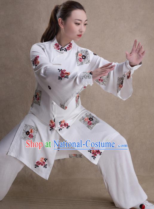 Chinese Traditional Martial Arts White Costume Kung Fu Tai Chi Training Clothing for Women