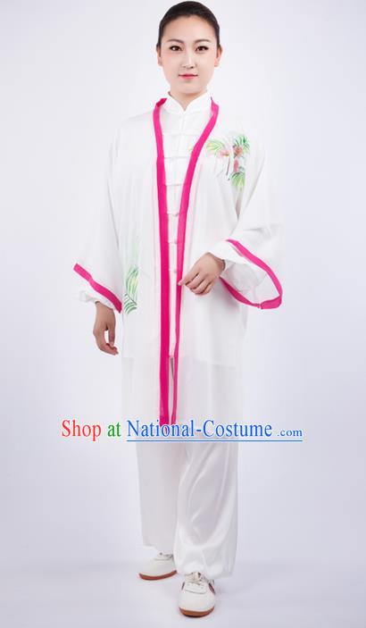 Chinese Traditional Martial Arts Printing White Costume Kung Fu Competition Tai Chi Training Clothing for Women