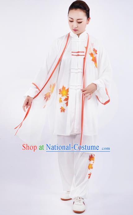 Chinese Traditional Martial Arts Printing Maple Leaf Costume Kung Fu Competition Tai Chi Training Clothing for Women